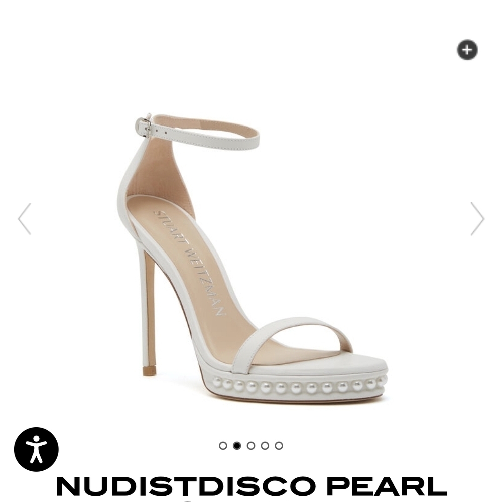 Stuart Weitzman White Pearl Embellished Ankle Strap Sandals